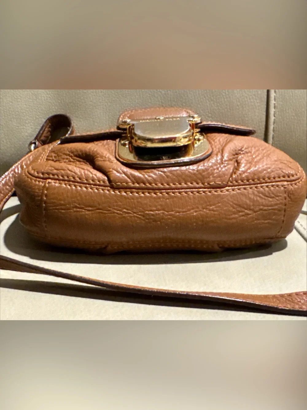 Michael Kors Charlton Brown Leather Crossbody with Gold-Tone Lock (8”x5”) used